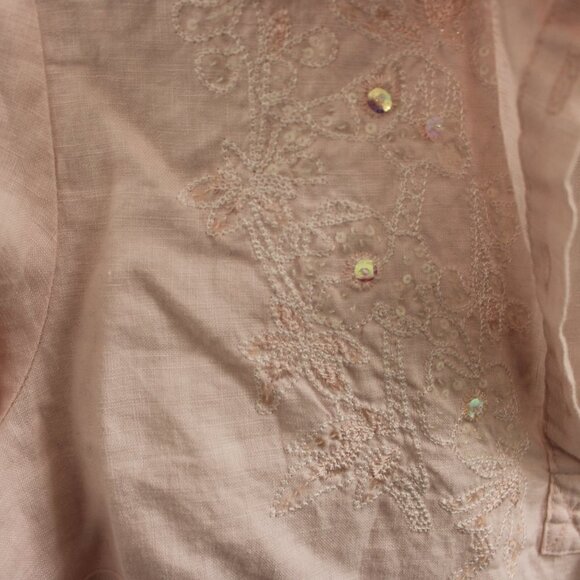 Soft Surroundings 100% Linen Soft Pink Embroidered Collared Shirt with Buttons M - Picture 5 of 5